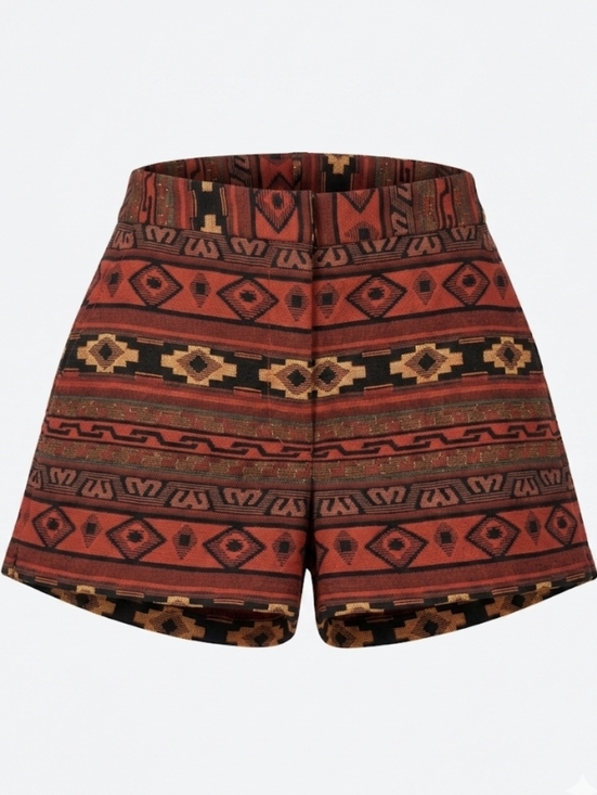 BCBGeneration Pants - BCBGeneration Red Geometric Aztec Tapestry Shorts High Rise Southwestern Boho 6
